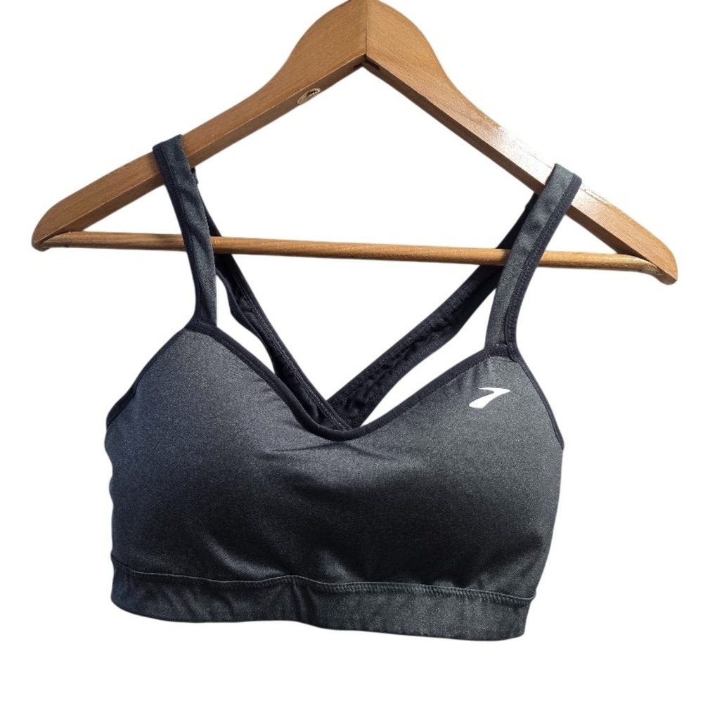 Brooks Sports Bra Womens M Gray Heathered Crossback Padded Athletic Gymcore